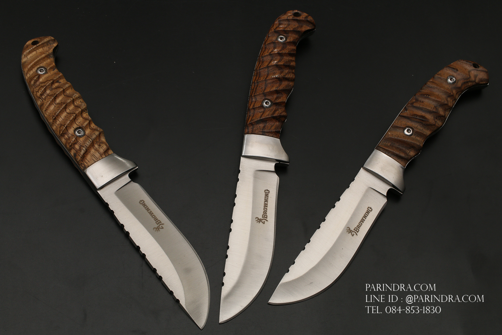 มีดใบตาย Browning ด้ามไม้ธรรมชาติ สวยงาม คลาสสิก พร้อมซองมีดไนลอน