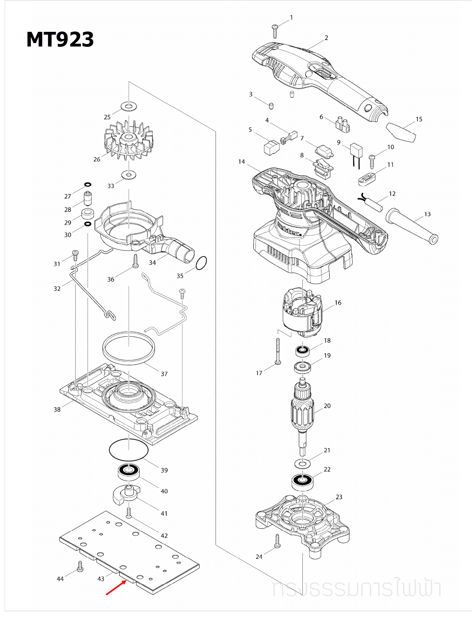 แผ่นรองขัด เครื่องขัด Makita, Maktec BO3700 [#23], BO3710, BO3711 [#47], MT923 [#43] Pn.140441-9 ,140146-1 (แท้) ##(*)