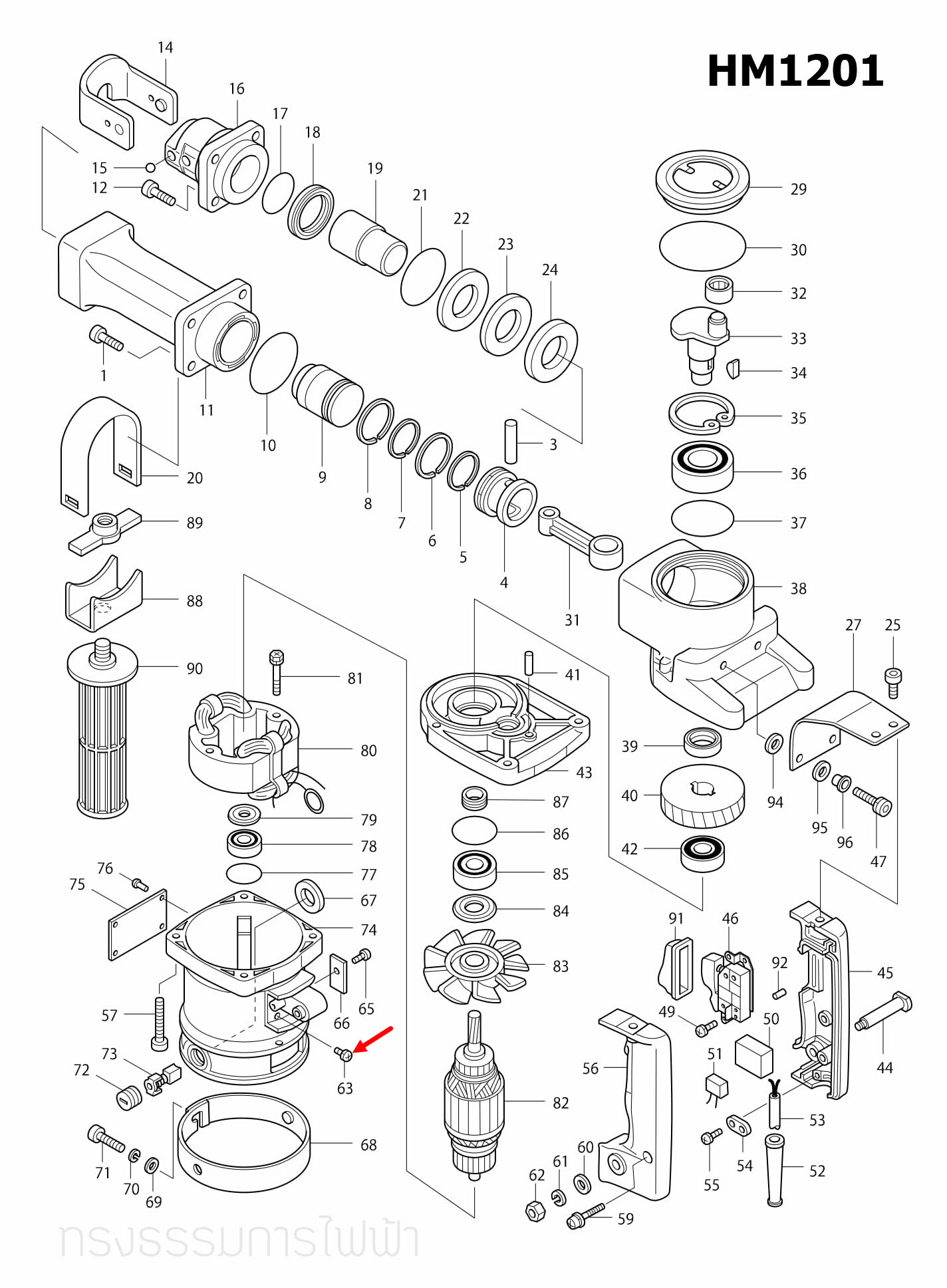 PAN HEAD SCREW M4X8 แย้ก Makita มากีต้า HM1201 [#63] Pn.652014-1 (แท้) ##