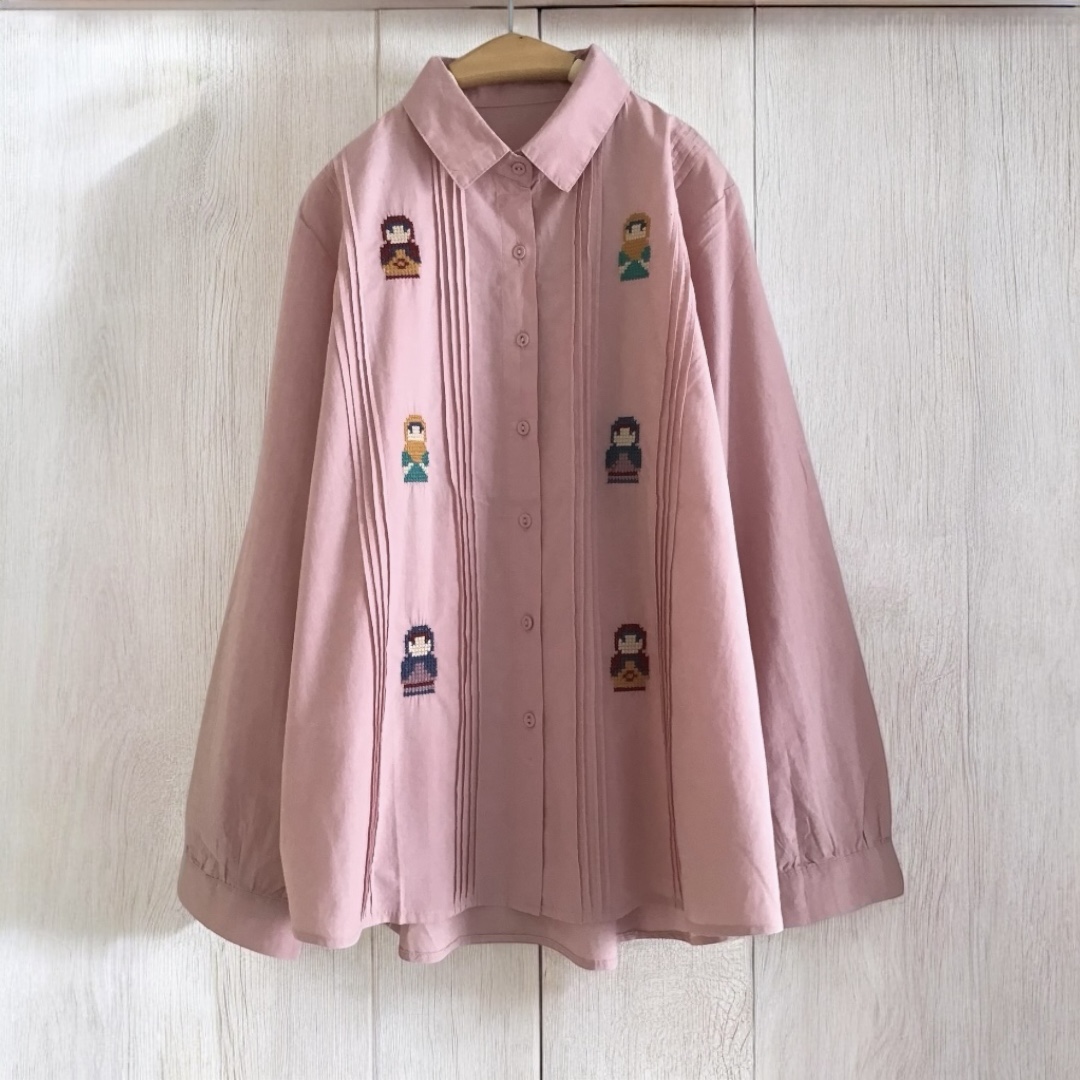 เสื้อเชิ้ตผ้าฝ้ายลายปักครอสติช