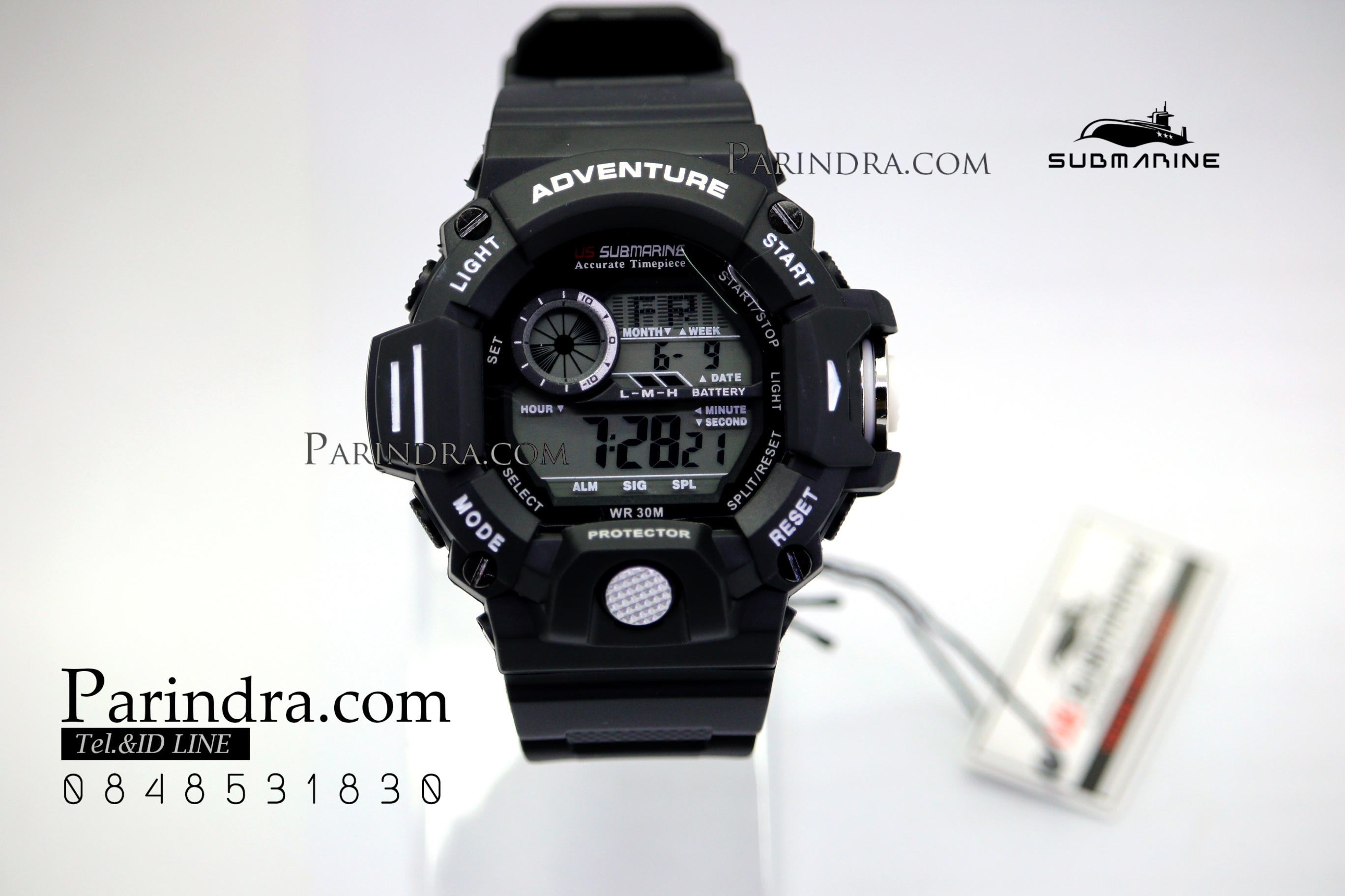 นาฬิกา US submarine รุ่น TP1328M สีดำตัดขาว พื้นหลังเทา