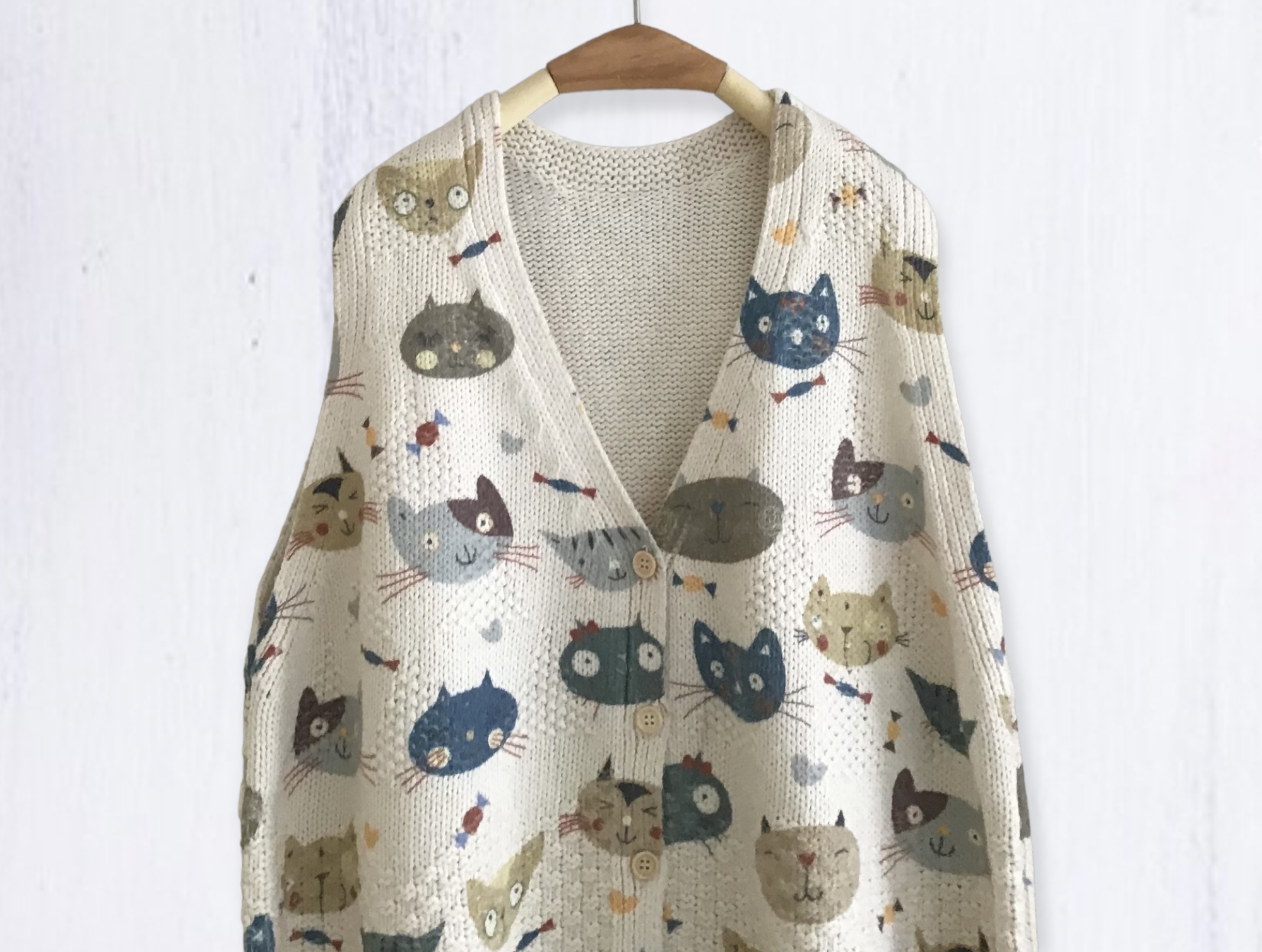 เสื้อกั๊กไหมพรมลายแมว