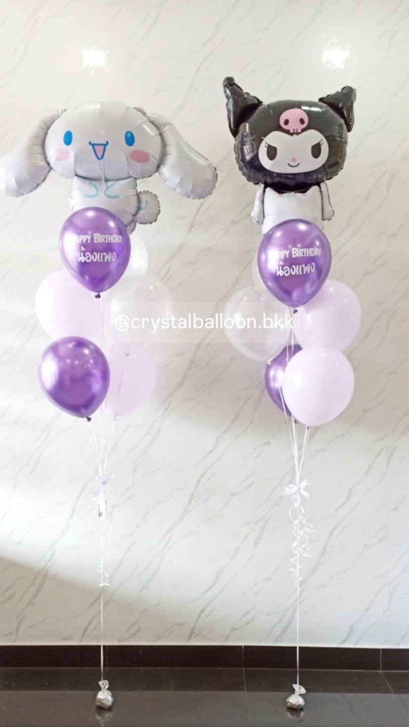 ลูกโป่ง วันเกิดเด็ก ช่อลูกโป่งฟอยล์Sanrio ขนาด 18" ช่อ 7 ลูก 2 ช่อ พร้อมตกแต่ง สามารถเปลี่ยนสีลูกโป่ง/เปลี่ยนข้อความ/เปลี่ยนสี-ฟอยล์ตัวเลข/เปลี่ยนฟอยล์ตกแต่งได้