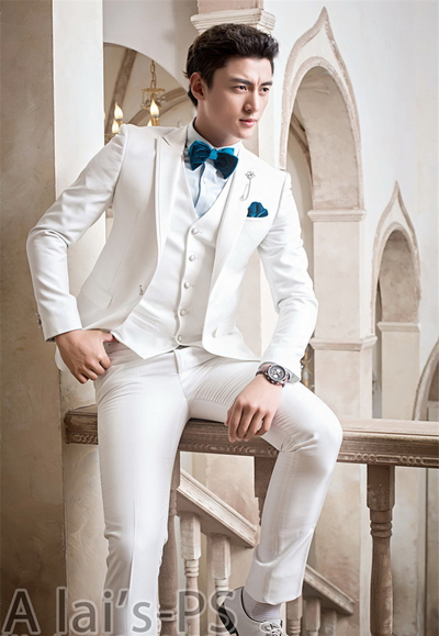 พร้อมเช่า ชุดสูทชาย สีขาว งานเนียบ (พร้อมเสื้อกั๊ก)