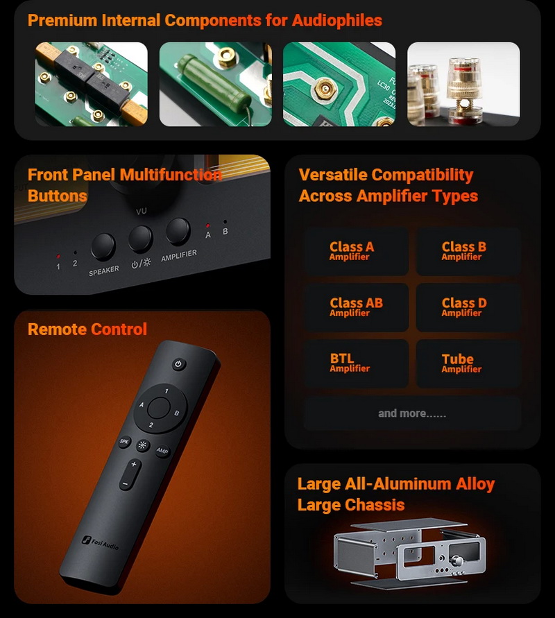 Fosi Audio LC30 ตัวสลับ ลำโพง เครื่องขยายเสียง พร้อมจอแสดงผล VU meters รีโมทควบคุมระยะไกล