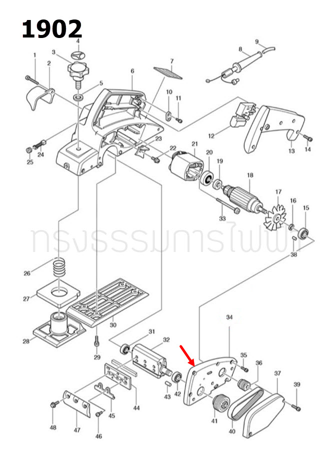 ฝาปิดเสื้อทุ่น กบไสไม้ไฟฟ้า Makita มากีต้า 1902 [#34] Pn.152565-9 (แท้) ## (*)