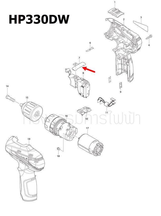 ตัวปรับซ้าย-ขวา สว่าน,ไขควงไร้สาย มากีต้า-Makita DF330D, DF330DW, HP330D Pn.450504-6 (แท้) ##