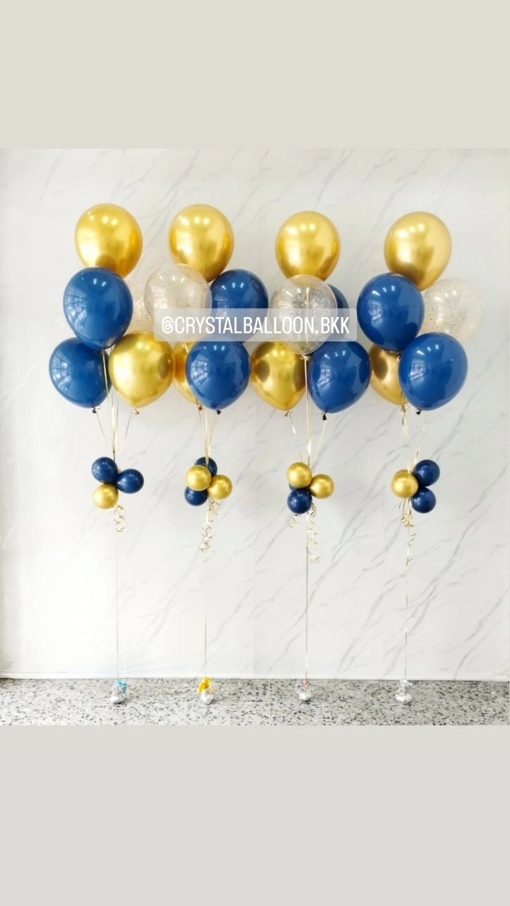 ลูกโป่ง งานแต่ง ช่อลูกโป่ง ช่อ 5 ลูก 4 ช่อ Theme Dark Blue-ทองเข้มโครเมี่ยม พร้อมตกแต่ง สามารถเปลี่ยนสีลูกโป่ง/เปลี่ยนข้อความ/เปลี่ยนขนาดได้