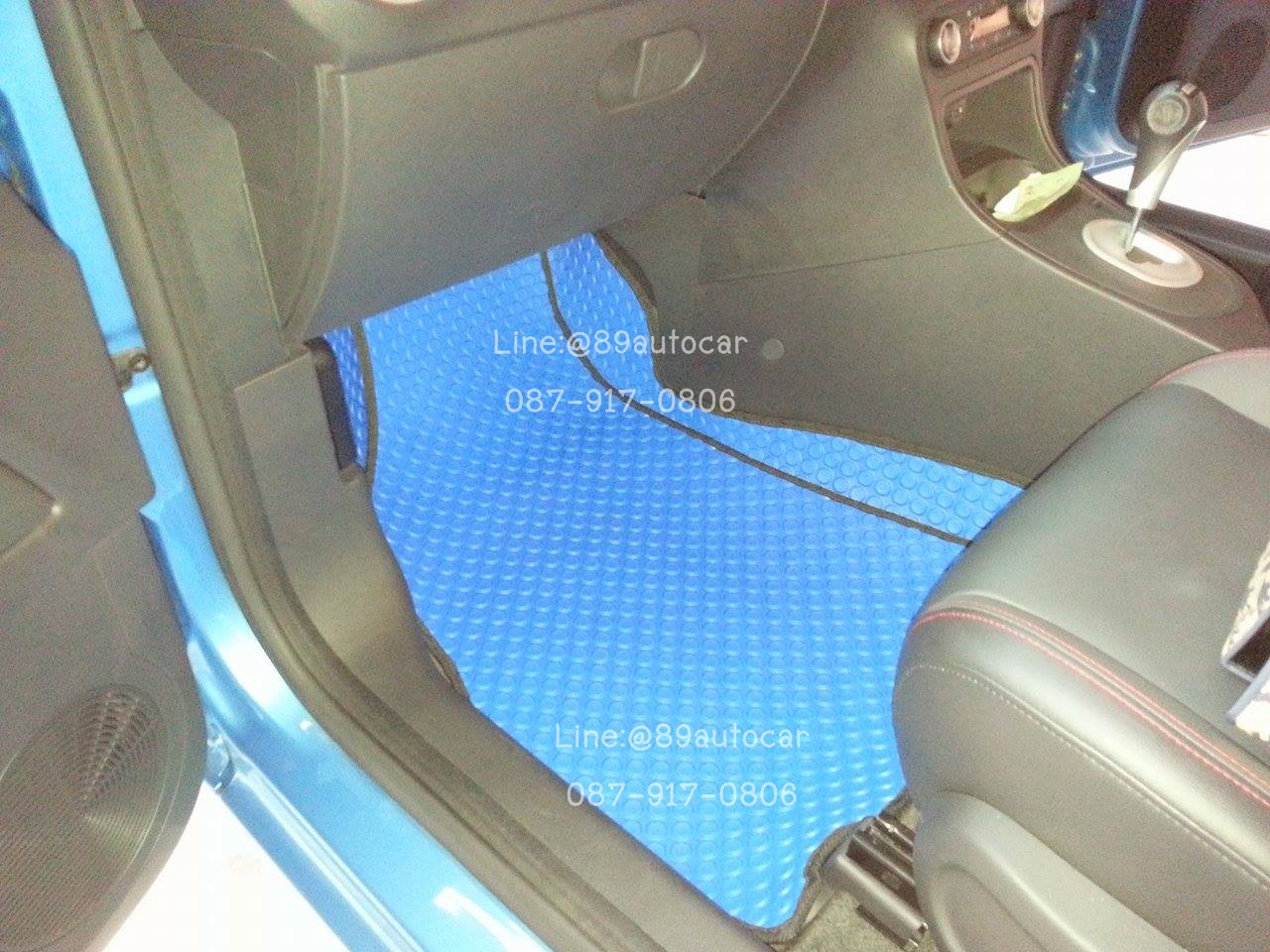 พรมรถยนต์สั่งตัด MG3 ลายกระดุมสีฟ้าขอบดำ + ท้าย + พับเบาะ
