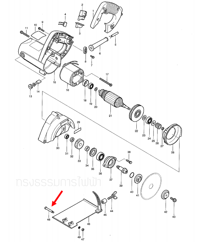 น็อตยาวร้อยโครงเสื้อ เครื่องตัด มาคเทค-Maktec MT410 [#48] Pn.265091-0 (แท้) ##