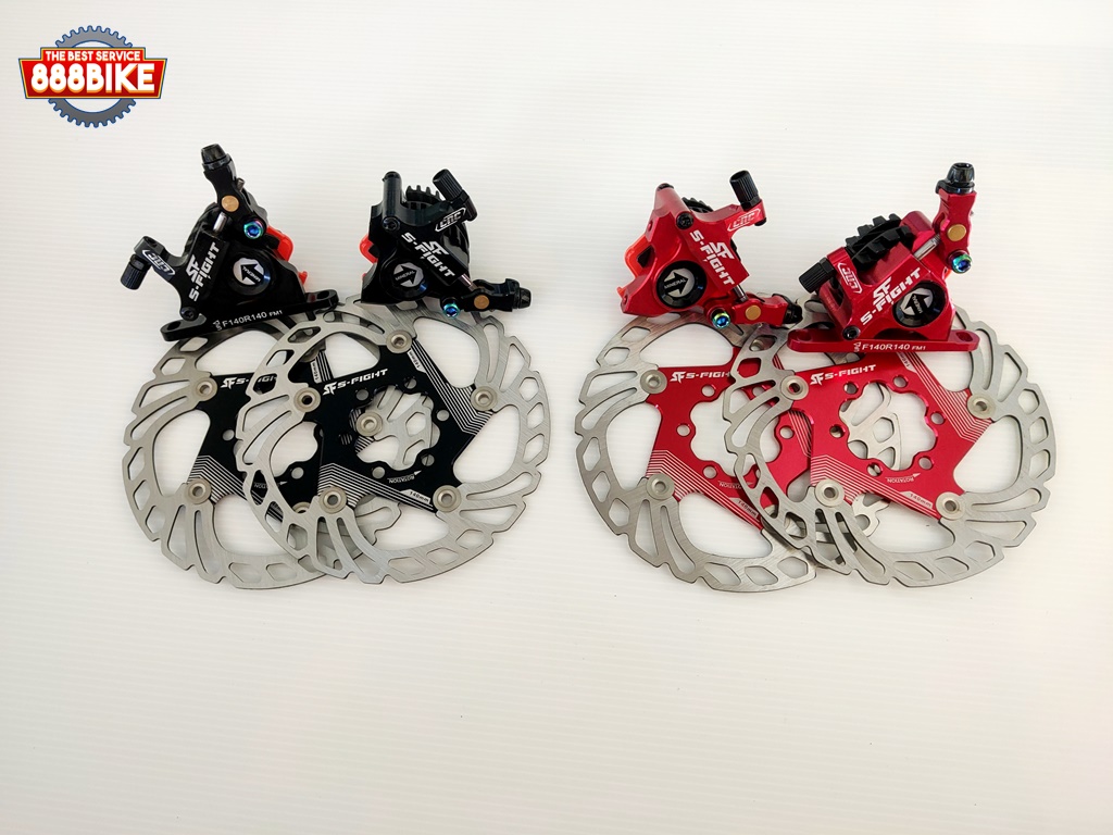 ปั๊มดิสเบรกไฮดรอลิคแบบสายดึง S-FIGHT Mechanical Disc Brake ตัวปั๊ม CNC น้ำหนักเบา มาพร้อมใบดิสแต่ง 2 ชั้น ขนาดใบดิส 140 mm. ตัวน๊อตเป็นไทเทเนี่ยม ใช้ Mineral Oil (ได้คาลิปเปอร์+ใบดิส) คู่ หน้าหลัง