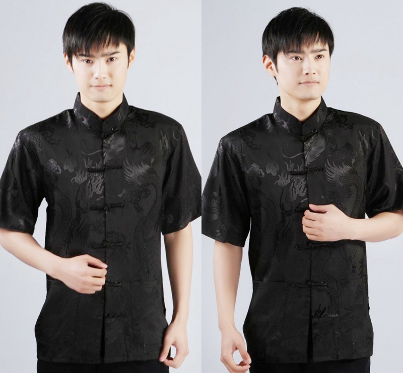 Pre-order ชุดจีน เสื้อจีนชาย แขนสั้น สีดำ