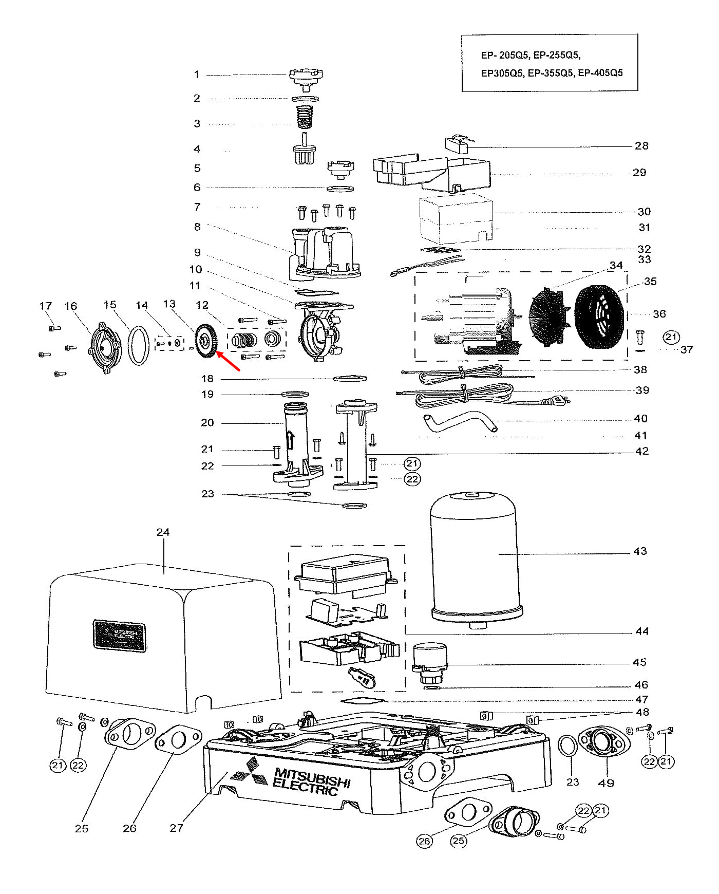 #A35 ใบพัดปั้มน้ำ ทองเหลือง Mitsubishi EP-355 Pn.H00809P87 (แท้)