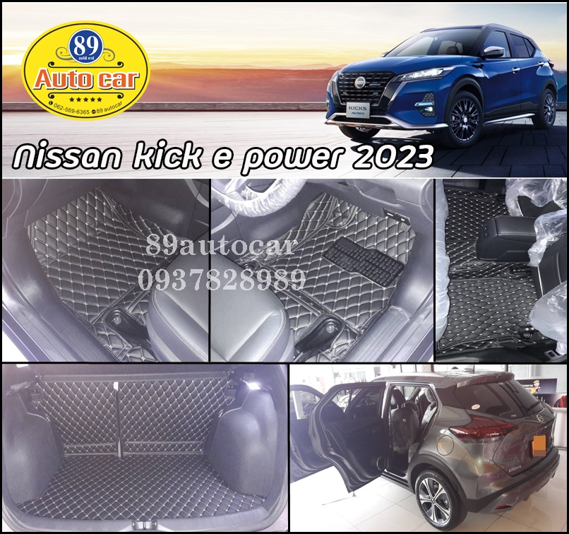 พรมรถยนต์ Nissan Kicks e-POWER 2023 ปูพรม6D สีดำด้ายทอง เต็มคัน