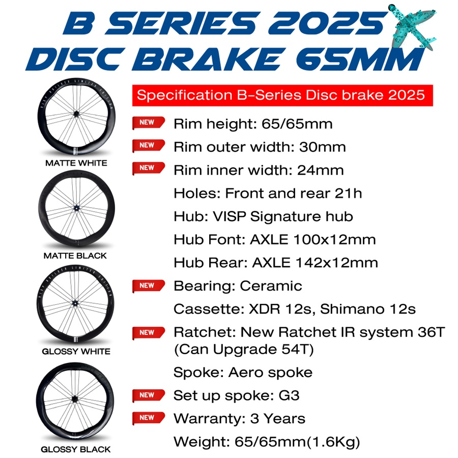 ล้อเสือหมอบ VISP B-Series Disc Brake 2025 ขอบกว้าง 30mm | ลูกปืน Ceramic | รับประกัน 3 ปี