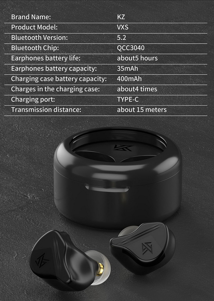 ขาย KZ VXS หูฟัง TWS หูฟังไร้สายรองรับ Bluetooth5.2 ประกันศูนย์ไทย