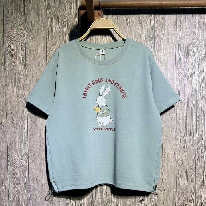เสื้อยืดสกรีนลายกระต่ายปักแต่งมุก 9am