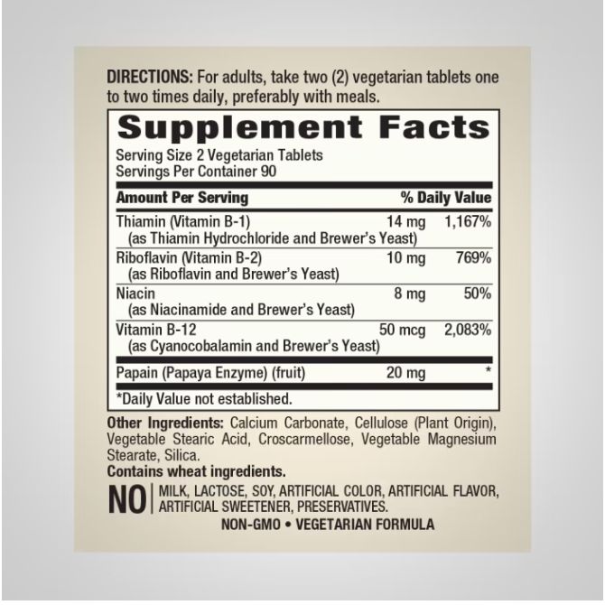 Piping Rock B Complex Plus Vitamin B-12 180 Tablets