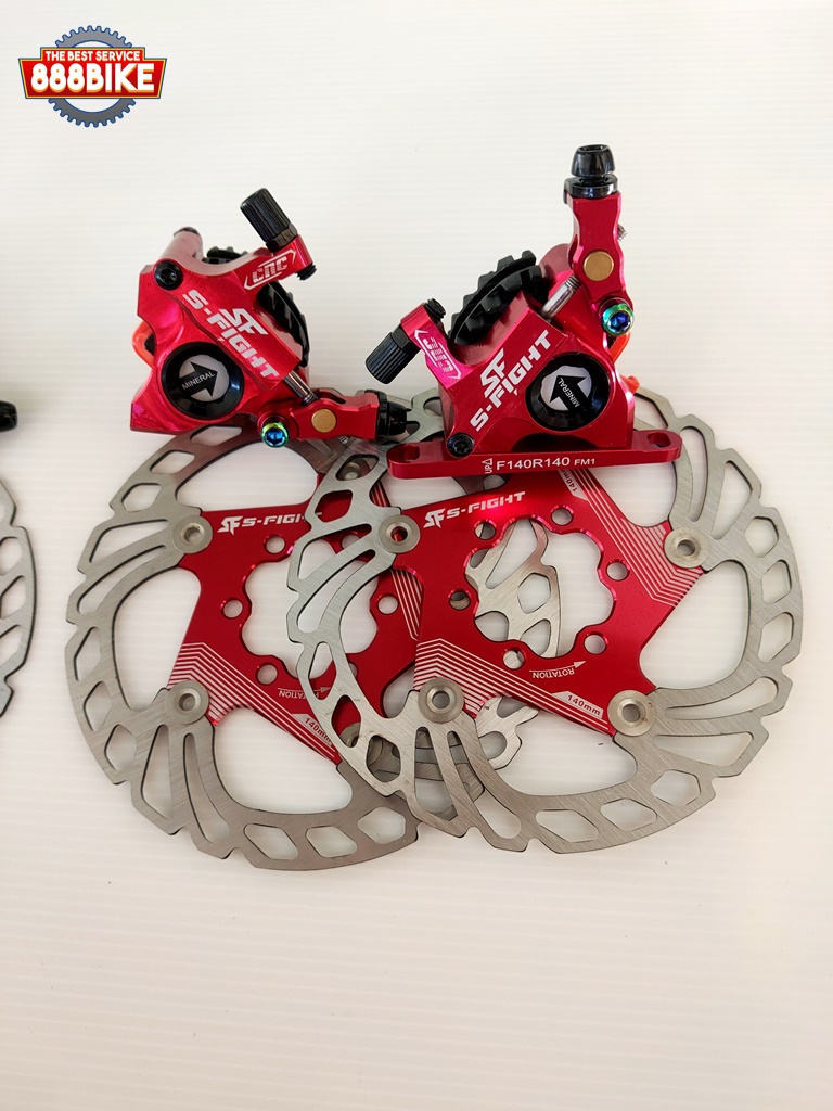 ปั๊มดิสเบรกไฮดรอลิคแบบสายดึง S-FIGHT Mechanical Disc Brake ตัวปั๊ม CNC น้ำหนักเบา มาพร้อมใบดิสแต่ง 2 ชั้น ขนาดใบดิส 140 mm. ตัวน๊อตเป็นไทเทเนี่ยม ใช้ Mineral Oil (ได้คาลิปเปอร์+ใบดิส) คู่ หน้าหลัง