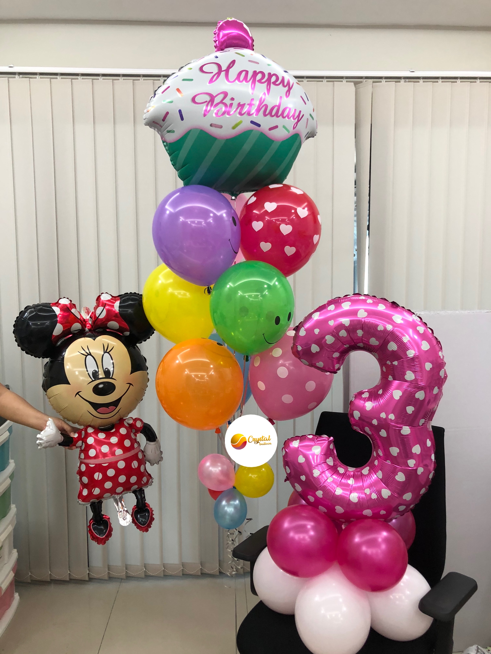 ลูกโป่ง วันเกิดเด็กหญิง Theme Minnie Mouse พร้อม ฟอยล์ตัวเลขตั้งฐาน 1 ตัว,ช่อลูกโป่ง 1 ช่อ,ฟอยล์เค้ก 1 ชิ้น พร้อมตกเเต่ง สามารถเปลี่ยนสีลูกโป่ง/เปลี่ยนสี-ฟอยล์ตัวเลข/เปลี่ยนฟอยล์การ์ตูนได้