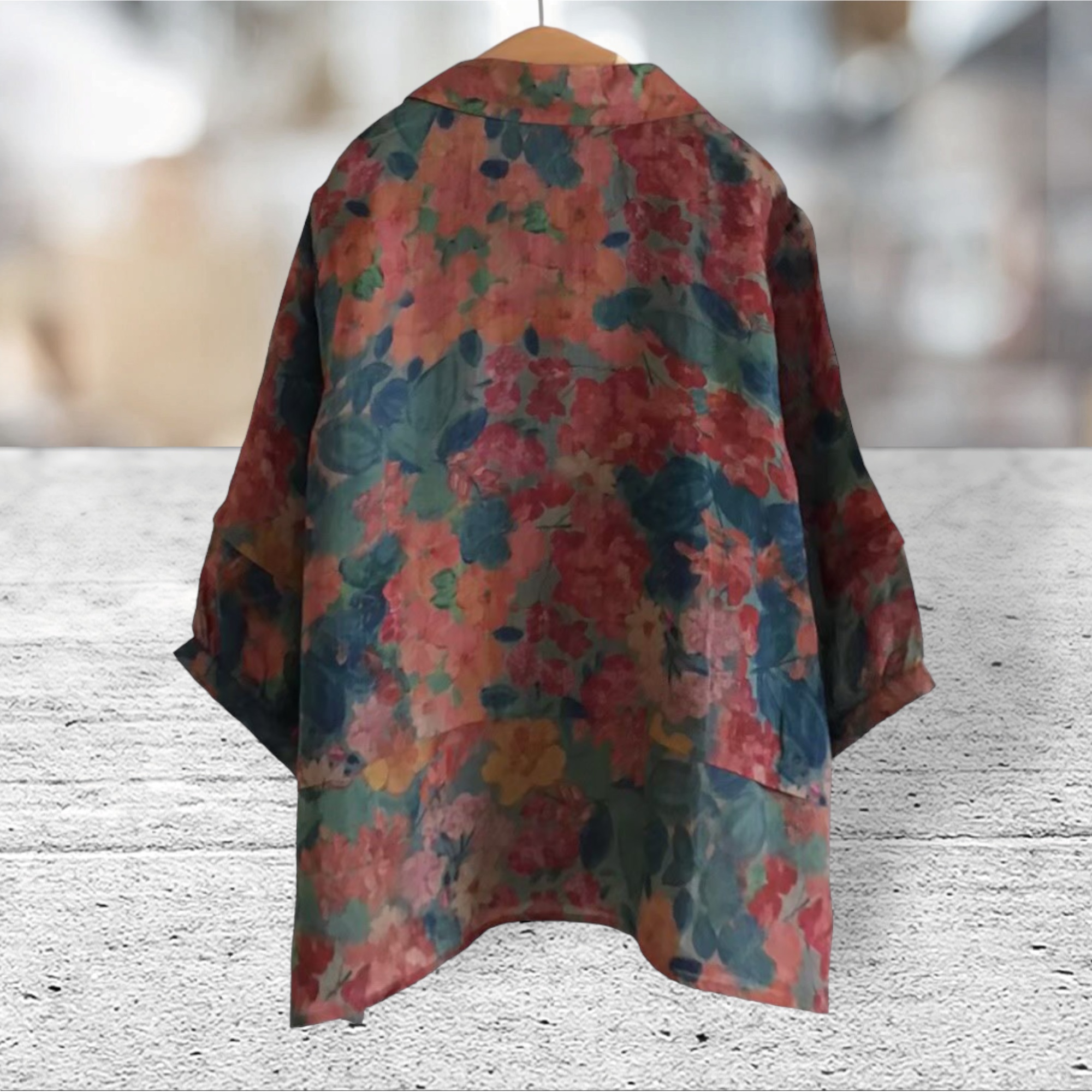 เสื้อผ้าป่านลายดอกไม้แขนสามส่วน