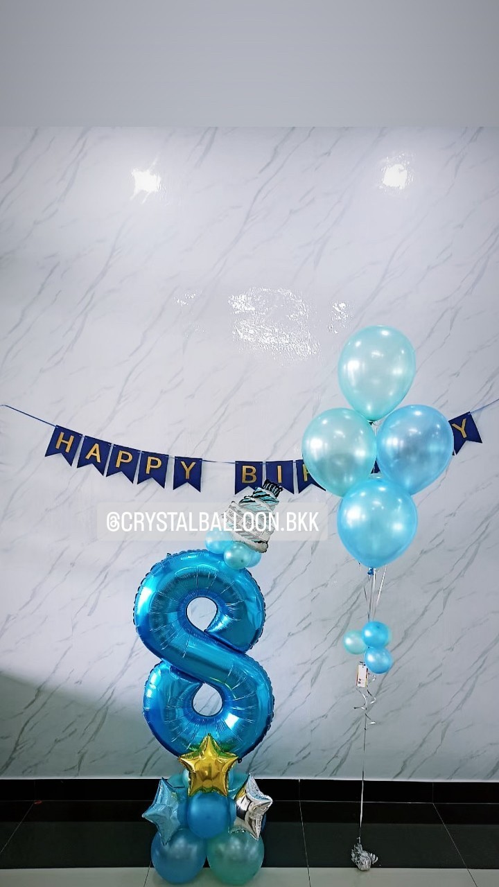 ลูกโป่ง วันเกิดเด็ก ฟอยล์ตัวเลข ขนาด 40" ตั้งฐาน 1 ชิ้น พร้อม ช่อลูกโป่ง 5 ลูก 1 ช่อ พร้อมตกแต่ง ป้ายธง Happy Birthday 1 ชิ้น สามารถเปลี่ยนสีลูกโป่ง/เปลี่ยนสี-ป้ายธง/เปลี่ยนสี-ฟอยล์ตกแต่งได้
