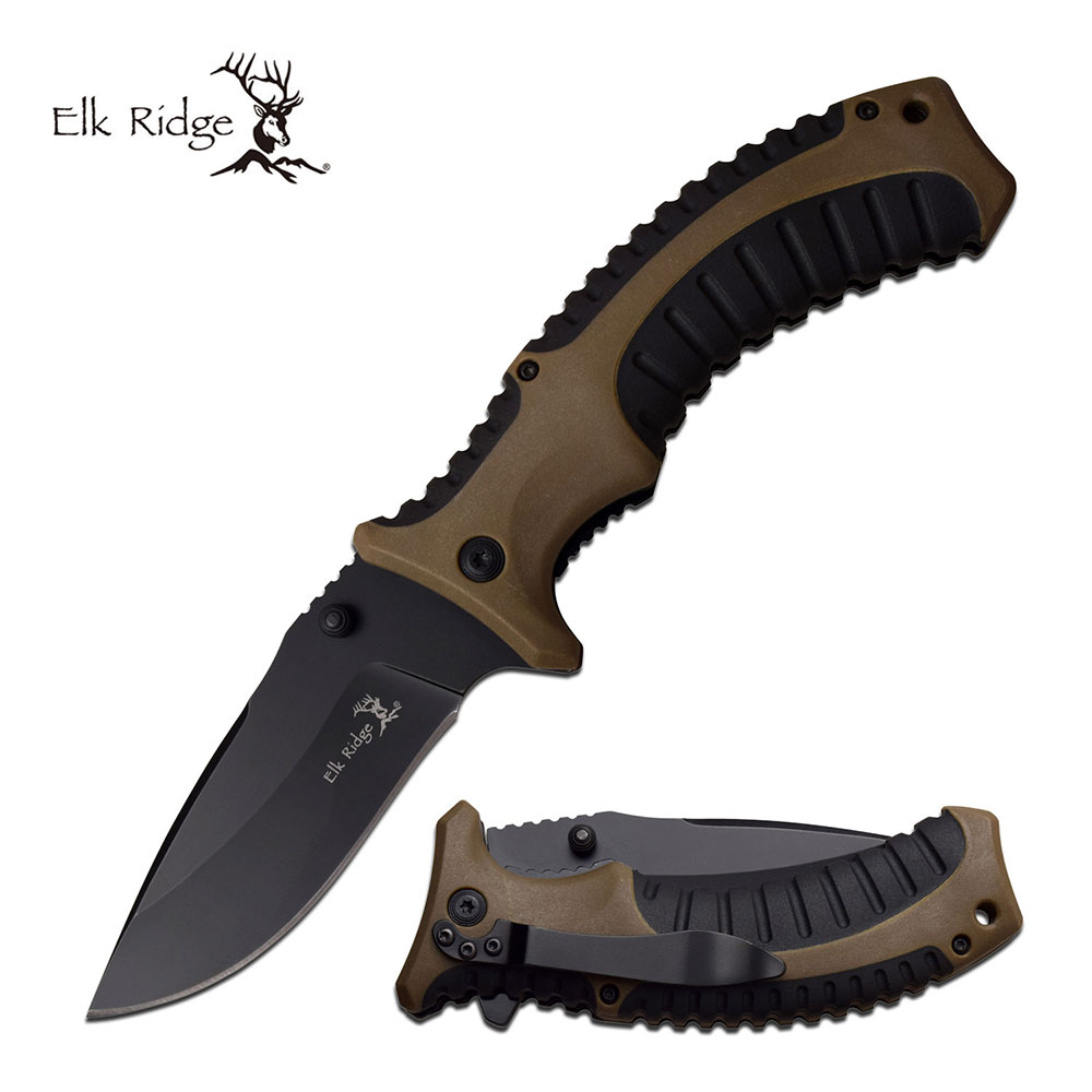 มีดพับ Elk Ridge #ER-A934BR SPRING ASSISTED KNIFE สีน้ำตาลตัดดำ ของแท้