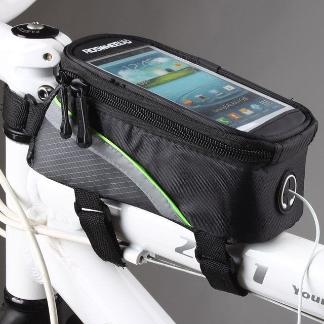 กระเป๋าใส่โทรศัพท์คาดเฟรม Roswheel Bicycle Front Top Tube Frame Bag Touch Screen Waterproof Storage Pack inches (L) , 12496