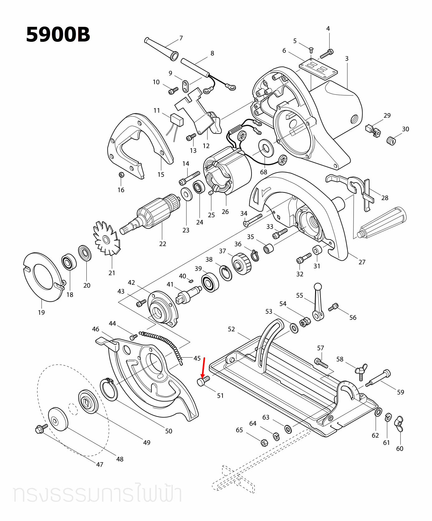 น๊อตปรับระดับ เลื่อยวงเดือน Makita 5900B [#51], 5700 Pn.251918-0 (แท้) ##