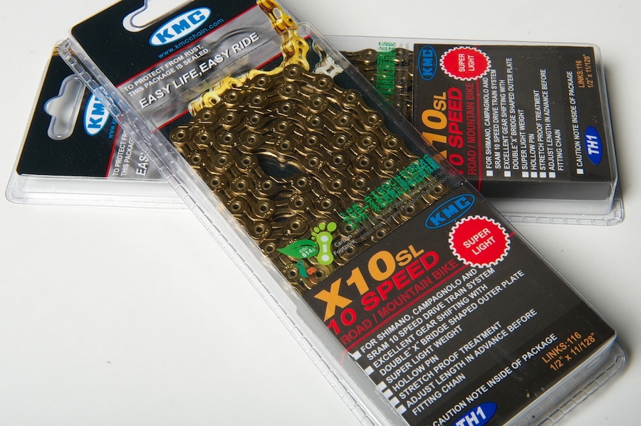 โซ่ทอง KMC X10-SL TI โซ่ 10 Speed ,มี 116 ข้อ พร้อมข้อต่อปลดเร็ว,มีกล่อง ,สีเงินและสีทอง