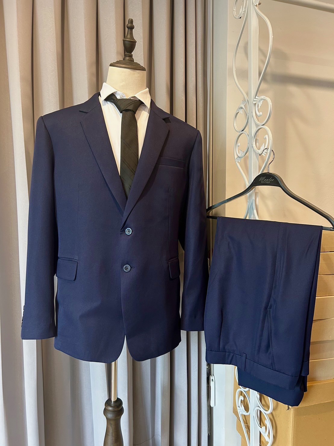 พร้อมเช่า ชุดสูทชาย งานตัด สีnavy blue รุ่นใหญ่พลัสไซส์ 2กระดุม (ไม่มีเสื้อกั๊ก)