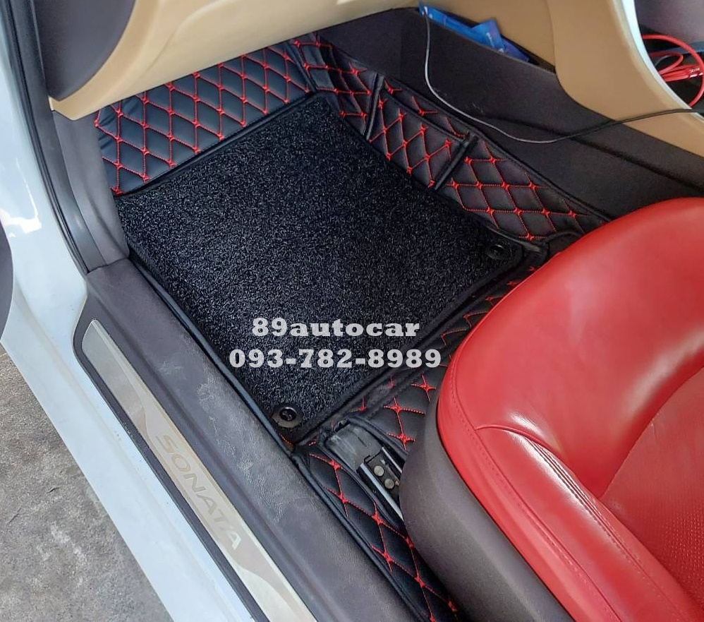 ขายพรมรถ Hyundai Sonata ปูพรม7D สีดำด้ายแดง + ไวนิลดักฝุ่นสีดำ