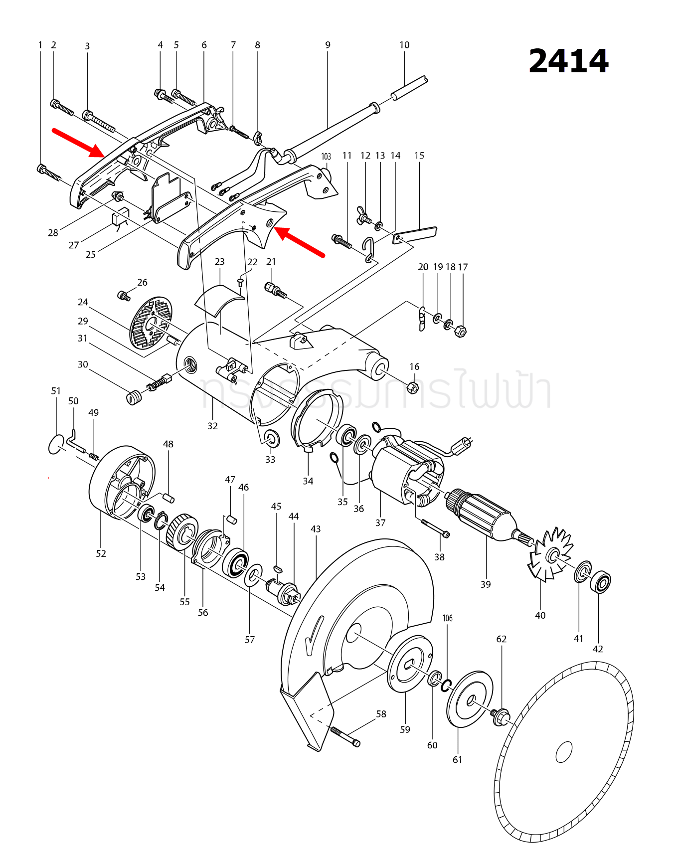ด้ามจับ แท่นตัดเหล็ก Makita มากีต้า 2414, 2412N Pn.182751-8 (แท้) ##