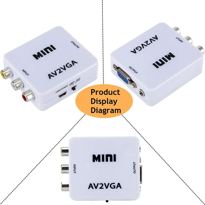 X-Tips AV to VGA อะแดปเตอร์แปลง AV ออก VGA พร้อม AUX 3.5 มม. รองรับ 1080p (60HZ)