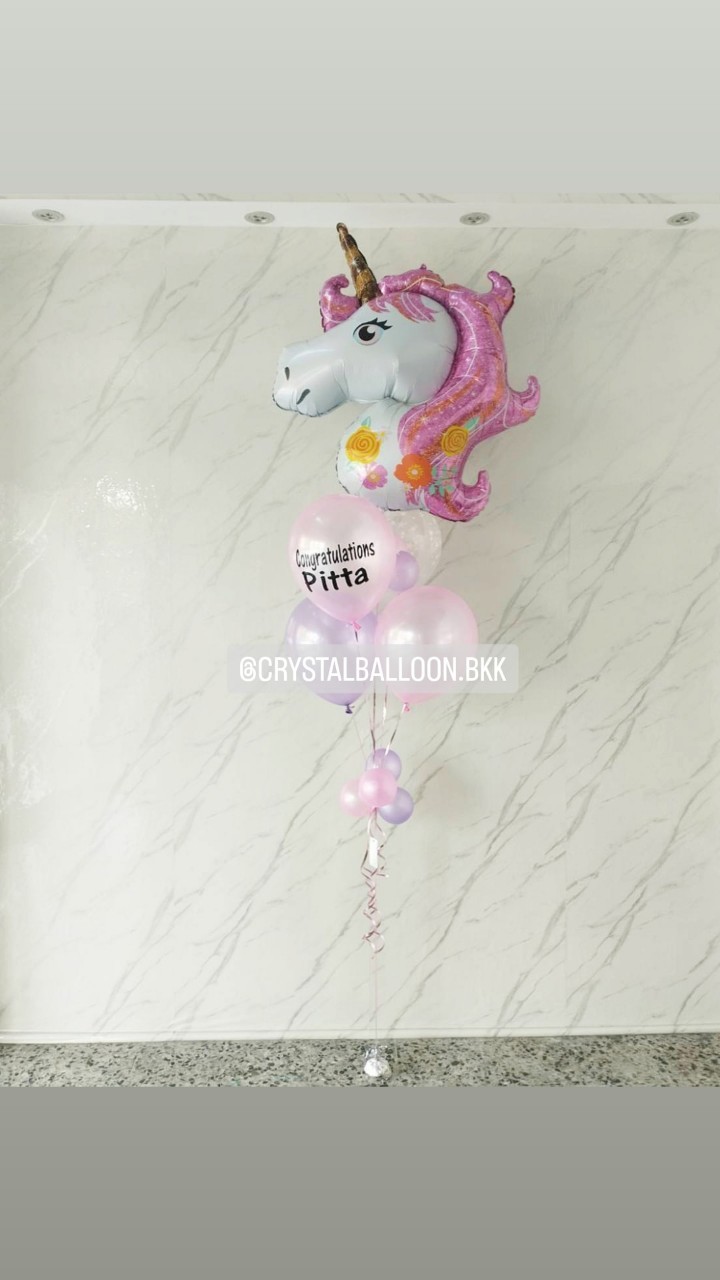 ลูกโป่ง แสดงความยินดี ช่อลูกโป่ง ฟอยล์ Unicorn ใหญ่ ช่อ 5 ลูก 1 ช่อ พร้อมตกแต่ง สามารถเปลี่ยนสีลูกโป่ง/เปลี่ยนข้อความ/เปลี่ยนสี-ฟอยล์ตกแต่งได้