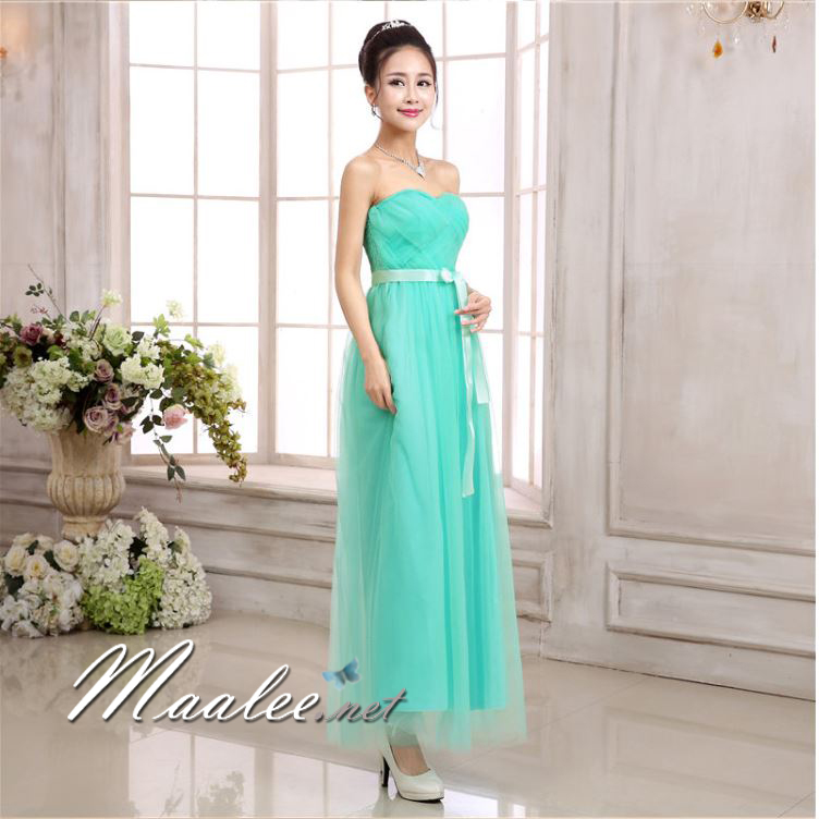 พร้อมส่ง ชุดเดรสยาว เกาะอก จับสม๊อกด้านหลัง สีฟ้ามิ้น