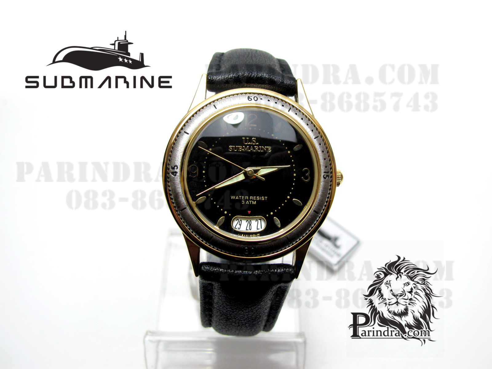 นาฬิกา US submarine รุ่น J093MD สายหนังดำหน้าปัดดำ หนังนุ่มมากๆ Japan Movement ของแท้ 100%