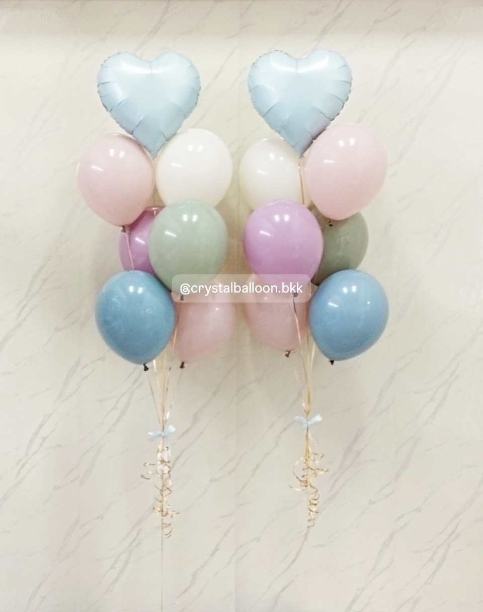 ลูกโป่ง วันเกิด ช่อลูกโป่งฟอยล์หัวใจ ขนาด 18" ช่อ 7 ลูก 2 ช่อ สีพาสเทล พร้อมตกแต่ง สามารถเปลี่ยนสีลูกโป่ง/เปลี่ยนข้อความ/เปลี่ยนฟอยล์ตกแต่งได้