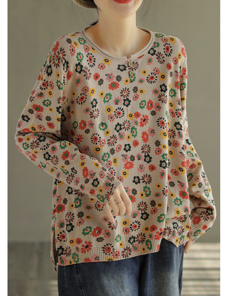 เสื้อยืดไหมพรมลายดอกไม้