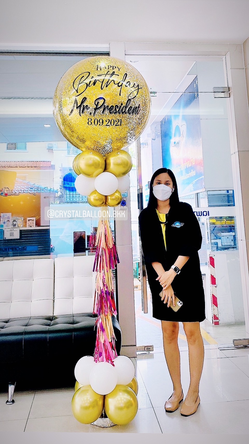 เสาลูกโป่ง วันเกิด Bubble ขนาด 36" สีทอง พร้อมตกแต่ง สามารถเปลี่ยนสีลูกโป่ง/เปลี่ยนข้อความได้