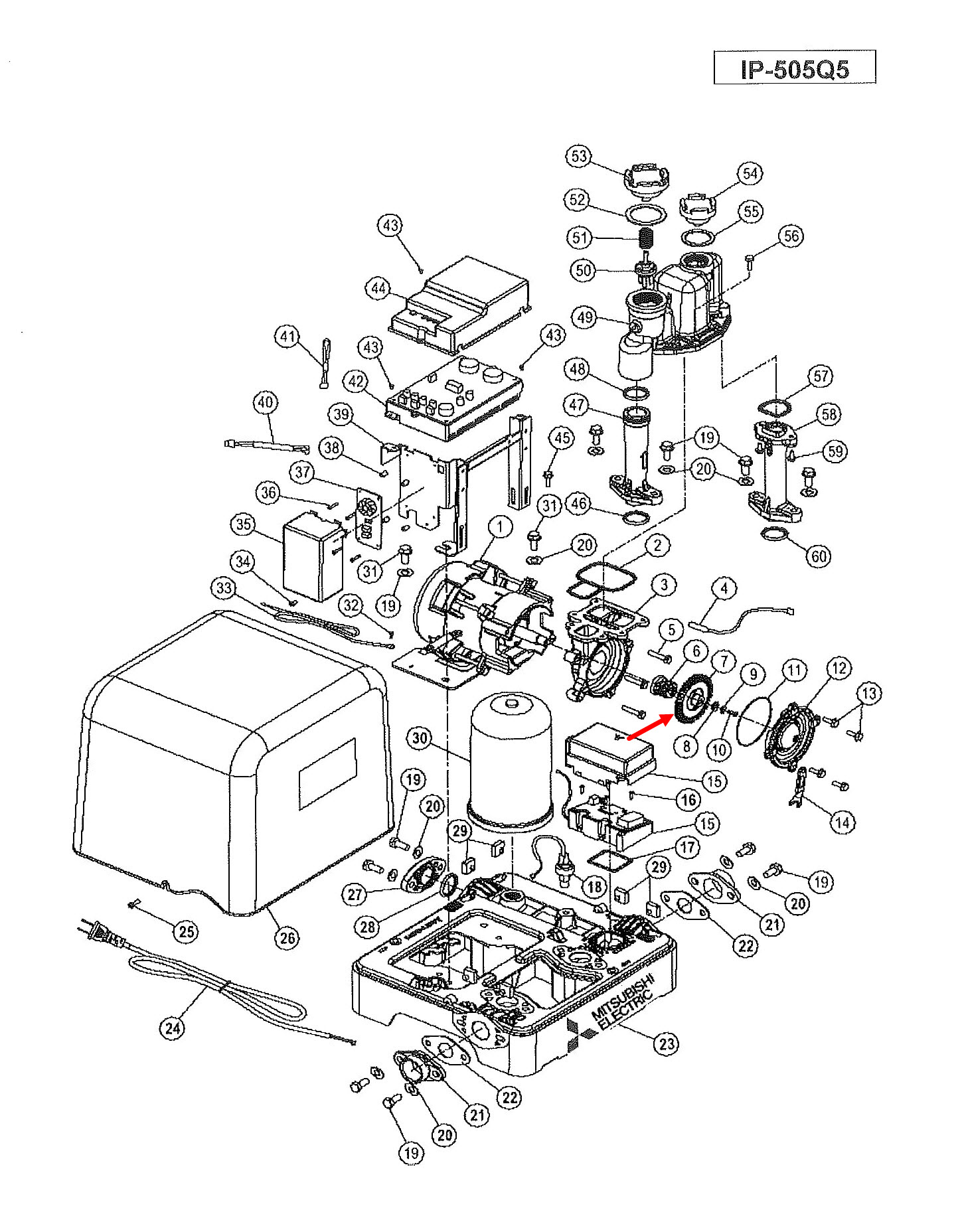 ใบพัดปั้มน้ำ ทองเหลือง Mitsubishi IP-505, IP-505Q5 [#7] Pn.H00807P04 (แท้)##