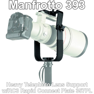 ขาสำหรับติดตั้งเลนส์ทางยาว Manfrotto 393 ขนาด 200 mm ขึ้นไปกับขาตั้งกล้อง Heavy Telephoto Lens Support w/RC3 Rapid Connect Plate 357PL ประกันศูนย์ 5 ปี