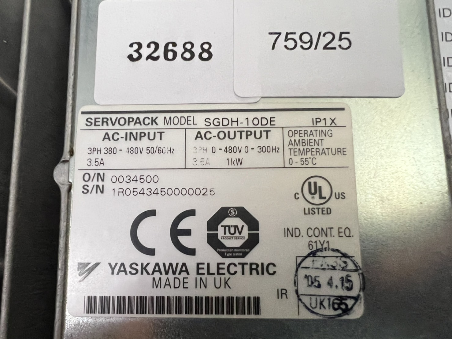 SGDH-10DE SERVO DRIVE " YASKAWA "