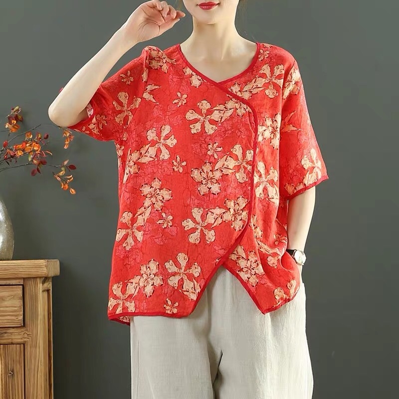 เสื้อผ้าลินินลายดอกไม้