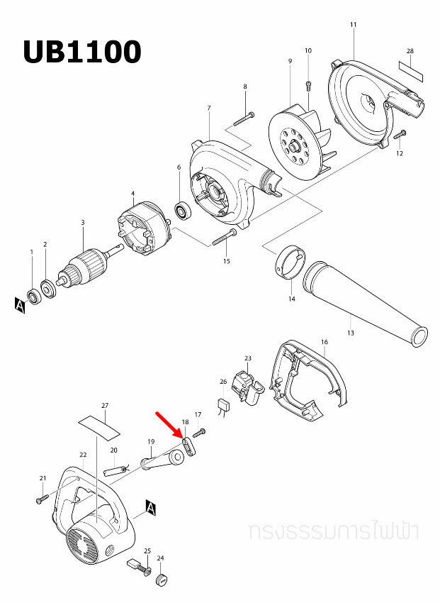 STRAIN RELIEF Makita มากีต้า UB1100, 1100, 1600, TW0200, LS1040, BO4901, N5900B, 6905H, HM1305, HM1306, 9403, 9523NB Pn.687053-2 (แท้) ##(*)