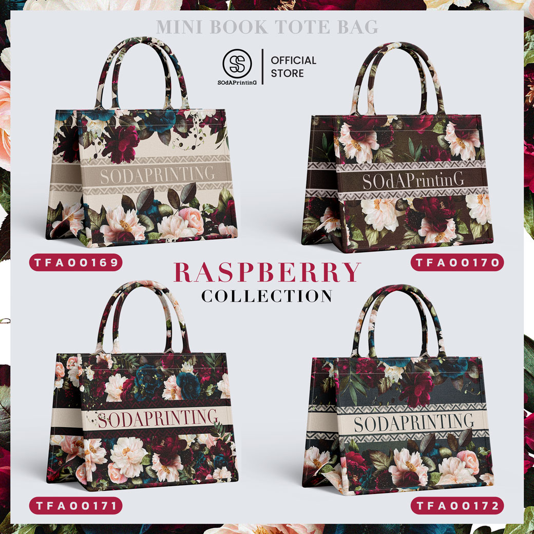 กระเป๋า Mini Book tote bag Raspberry Collection ใส่ชื่อได้ รหัส TFA00169-TFA00172 #SOdAPrintinG