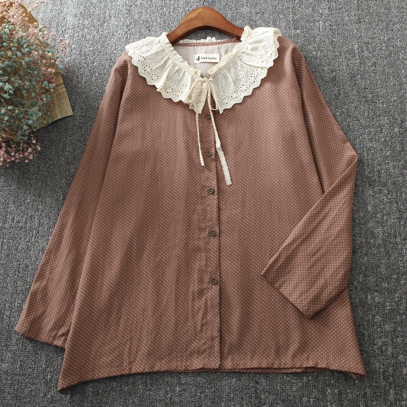 เสื้อผ้าฝ้ายลายจุดแต่งระบายผ้าลูกไม้