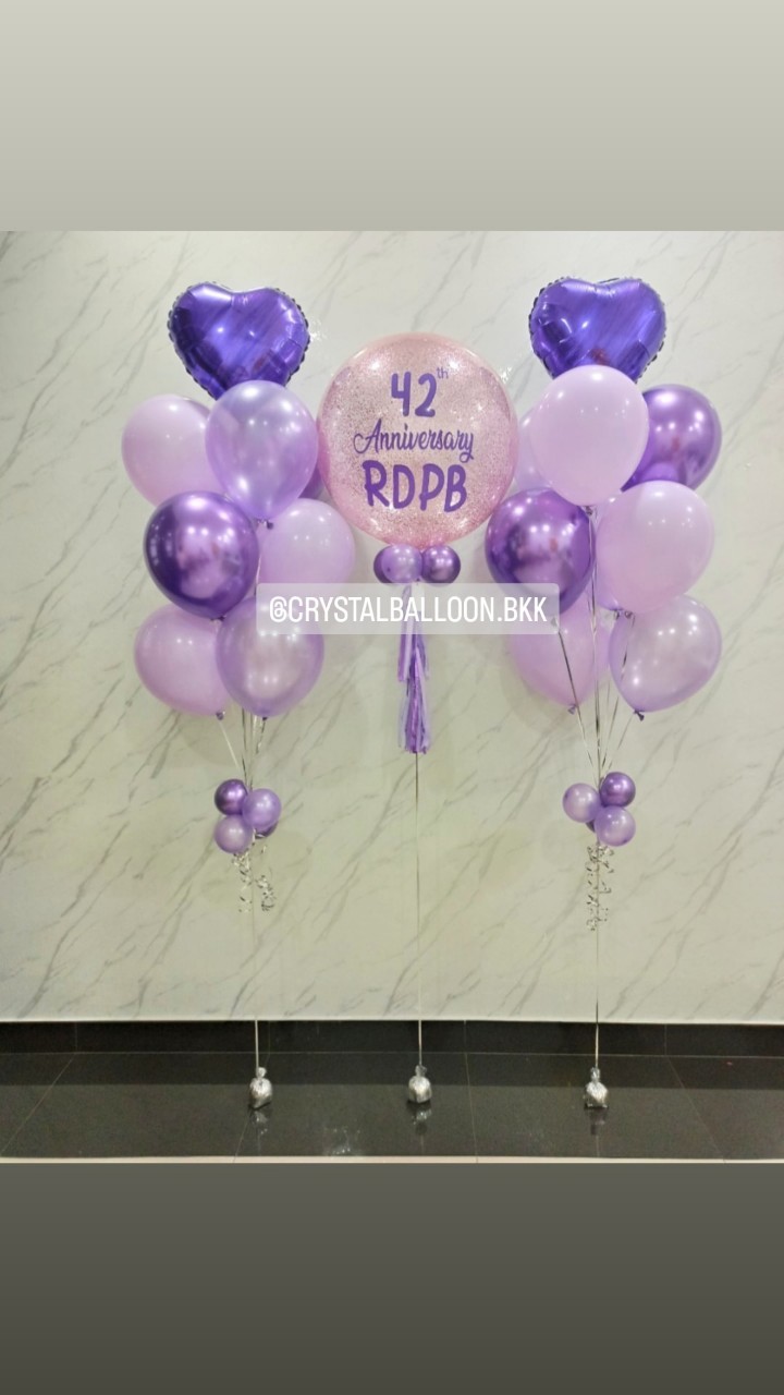 ลูกโป่ง Anniversary Bubble ขนาด 24" กลิตเตอร์สีชมพู พร้อม ช่อลูกโป่งฟอยล์หัวใจ ขนาด 18" ช่อ 9 ลูก 2 ช่อ พร้อมตกแต่ง สามารถเปลี่ยนสีลูกโป่ง/เปลี่ยนข้อความ/เปลี่ยนขนาด/เปลี่ยนสี-ฟอยล์ตกแต่งได้
