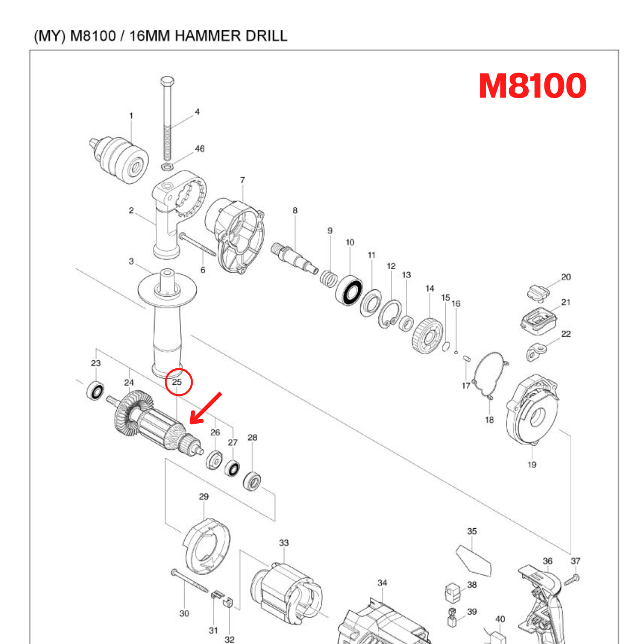 ทุ่นสว่าน Maktec มาคเทค, Makita มากีต้า M8100, MT814, MT815 (แท้) ##