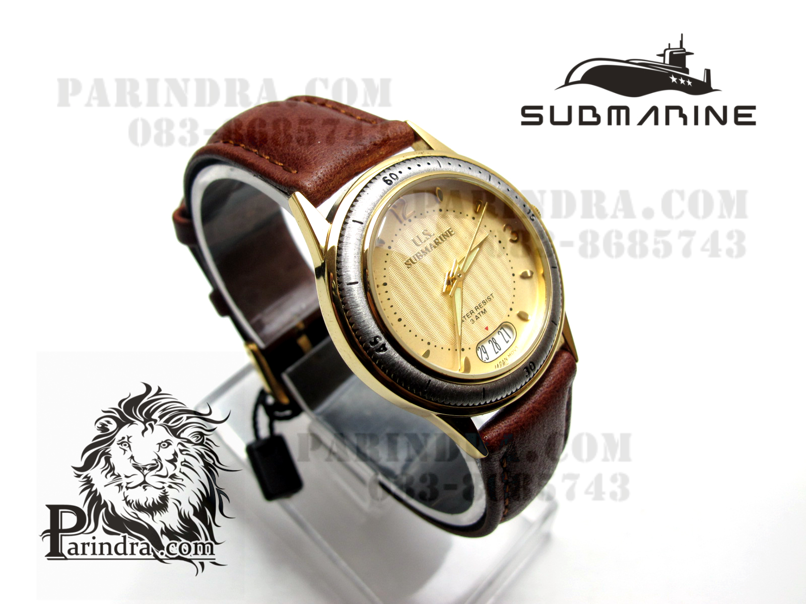 นาฬิกา US submarine รุ่น J093MD สายหนังสีน้ำตาลหน้าปัดสีทองอ่อน หนังนุ่มมากๆ Japan Movement ของแท้ 100%